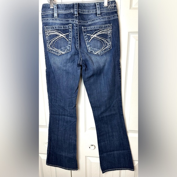 SILVER Jeans Suki Bootcut Jeans Denim Dark Wash Thick White Stitch Mid Rise - Picture 5 of 14